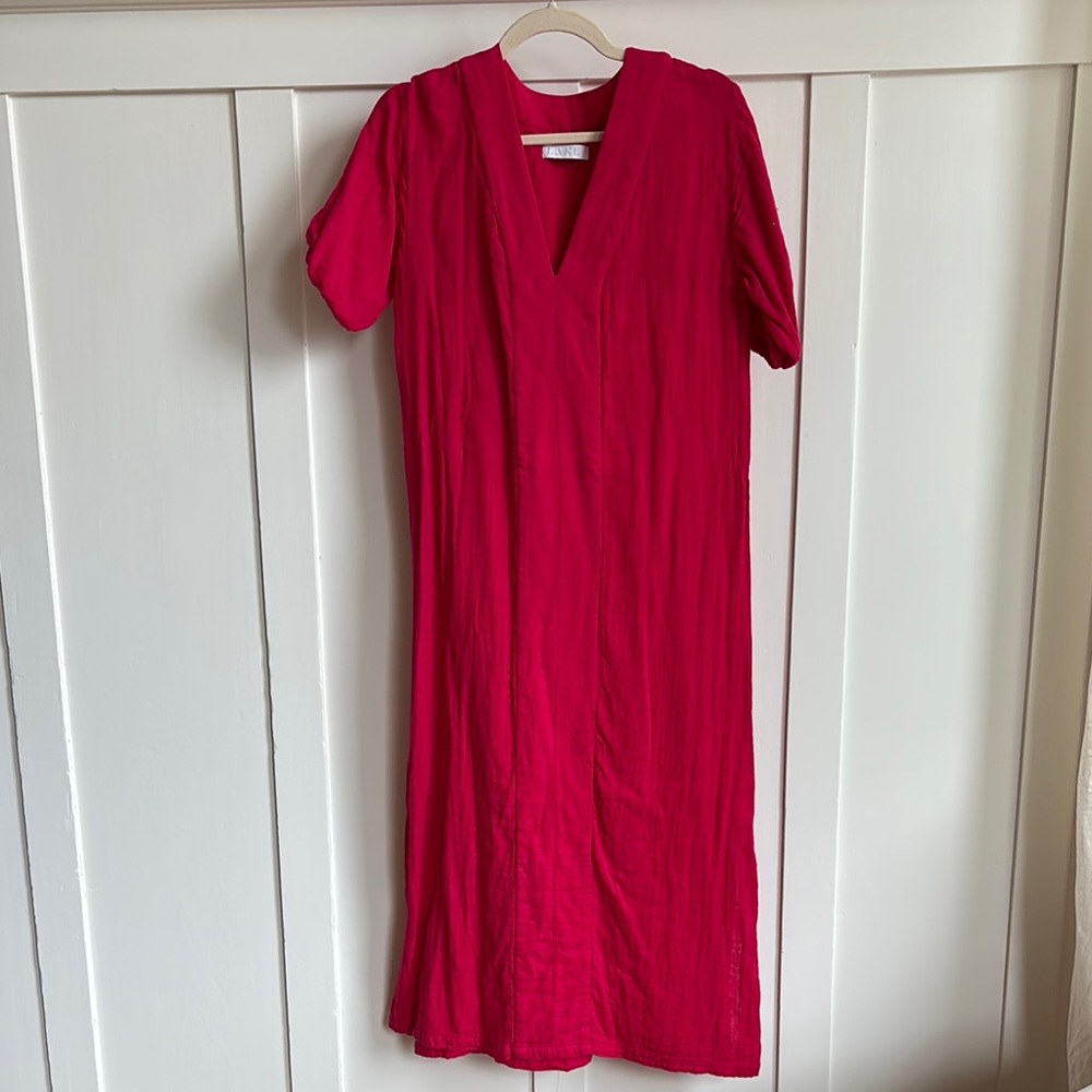 Vibrant Hot Pink Gauzey V-Neck Caftan